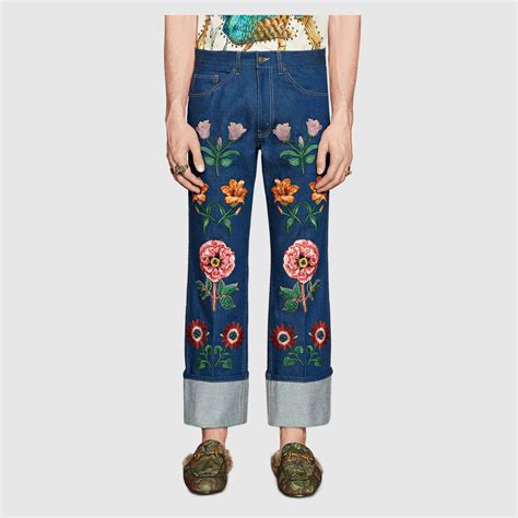 gucci pantaloni uomo fiori|gucci denim jeans.